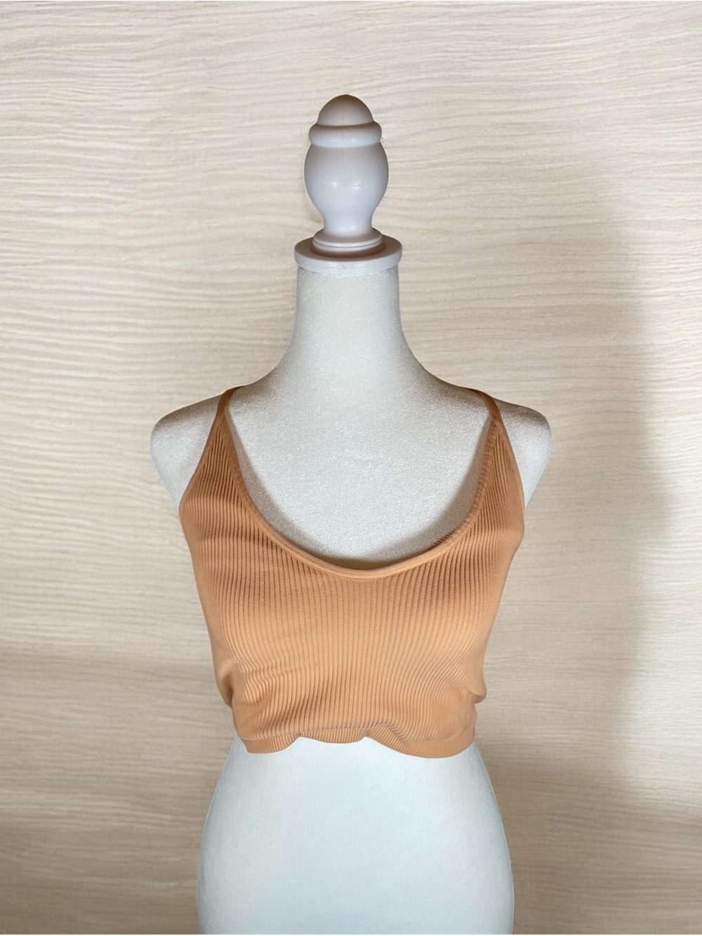 aerie Real Good Ribbed Scoop Crop Tank - Camel with Criss Cross Back